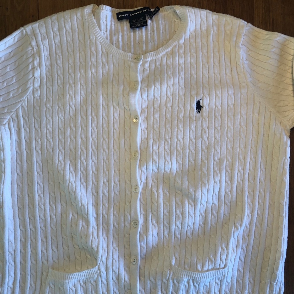 Ralph Lauren White Cable Knit Cardigan